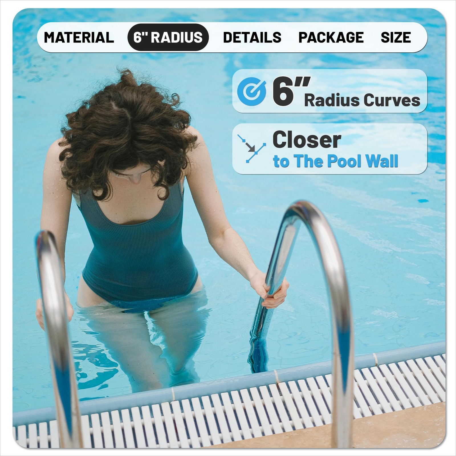 KOJEM Non-Slip 3-Step Stainless Steel Swimming Pool Ladder For In-Ground Pools