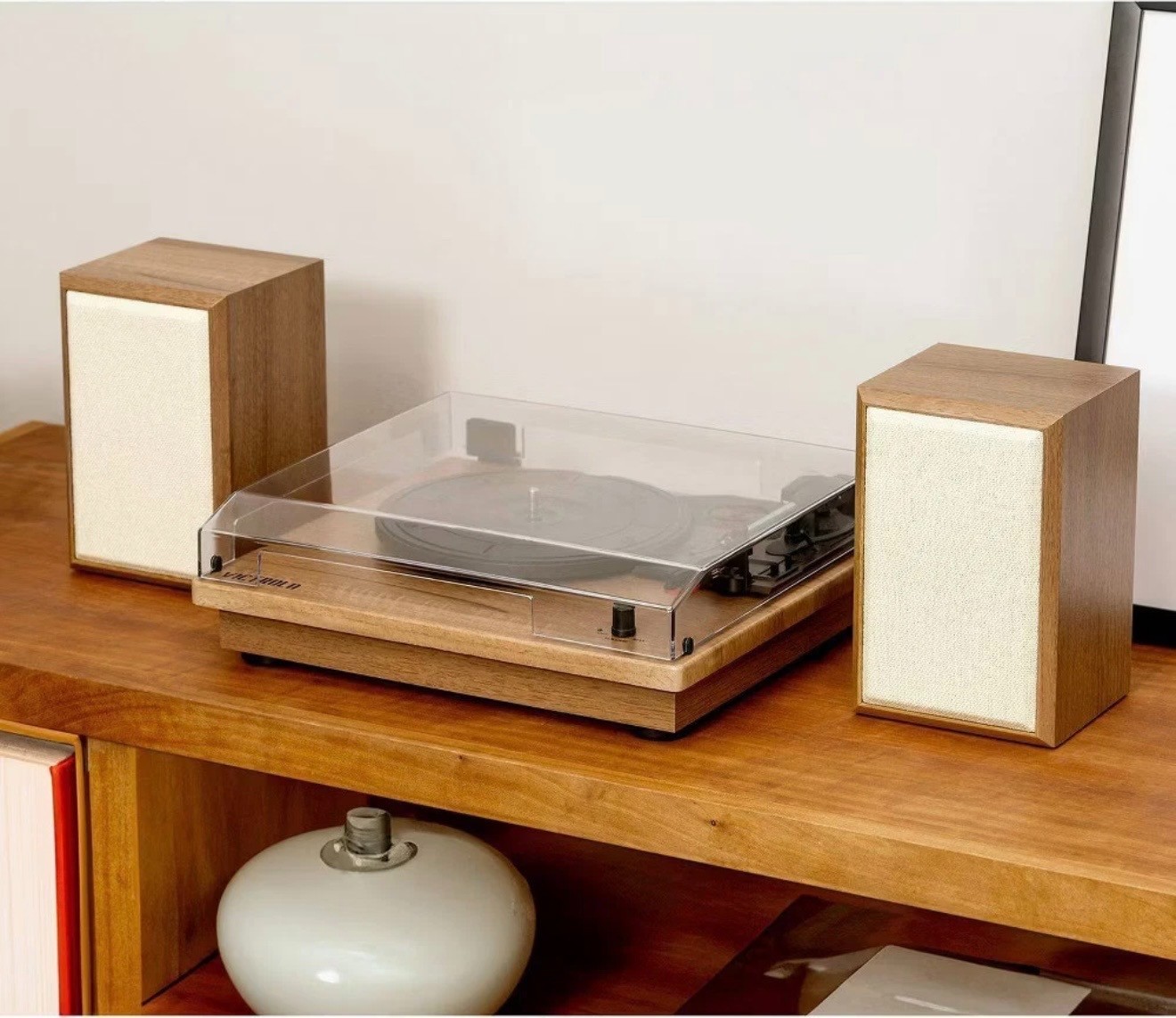 Victrola The Kingfield Record Player Bluetooth Shelf System w Bookshelf Speakers