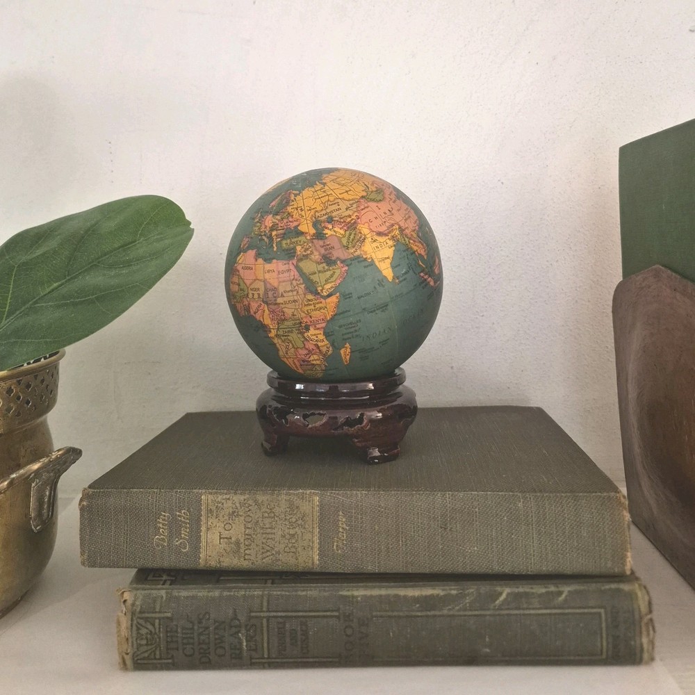 Vintage Miniature Globe Sphere 4” Lightweight World Map