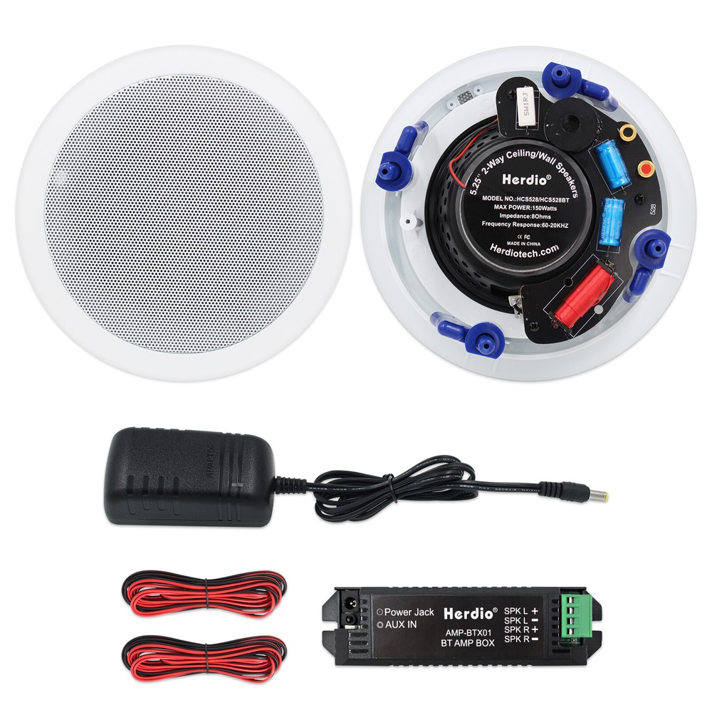 Herdio 5.25'' Bluetooth Ceiling Speakers Stereo 2 Way Wall Flush Mount Speakers-
