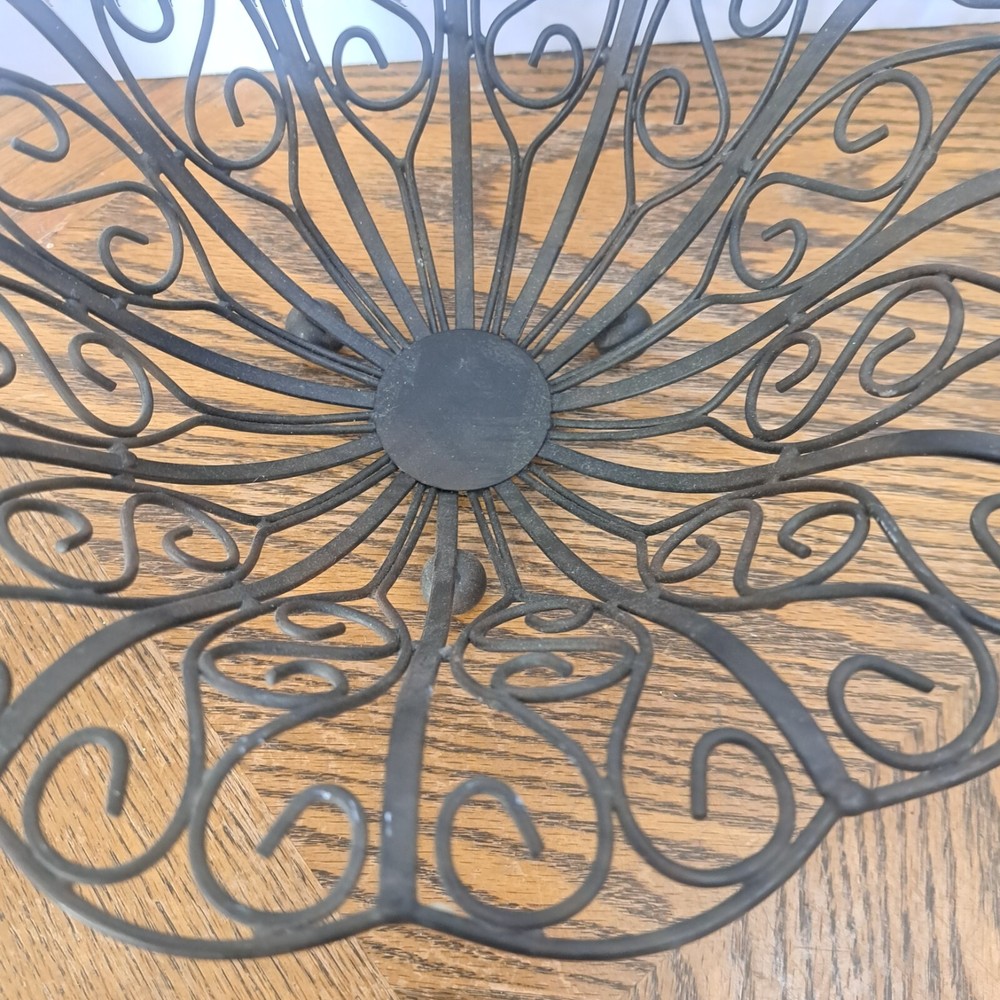 Dark Brown Metal 12'' Fruit Basket Scroll Design 4.5'' High