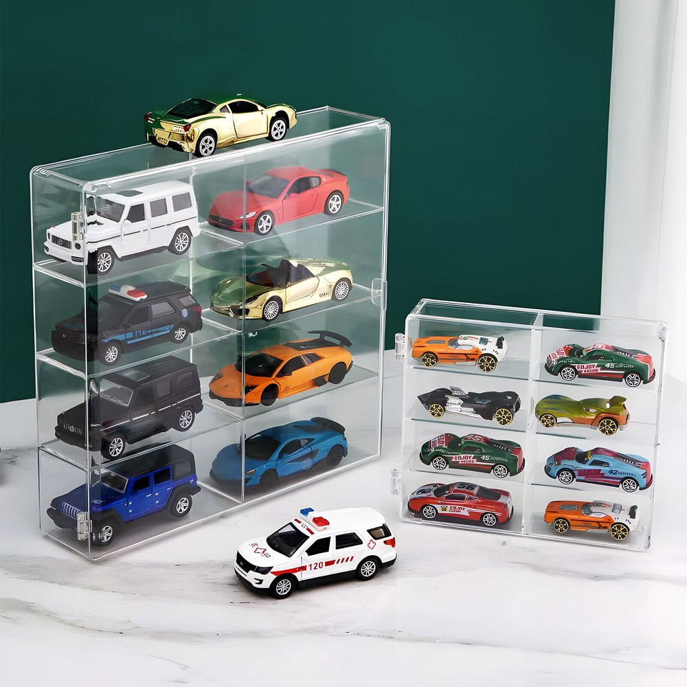 2Pack 1/64 Diecast 8 Car Display Case With Locking Latch Stackable Organizer Box