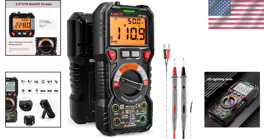 Versatile Battery-Powered 6000 Counts Multimeter with Auto-Ranging Feature