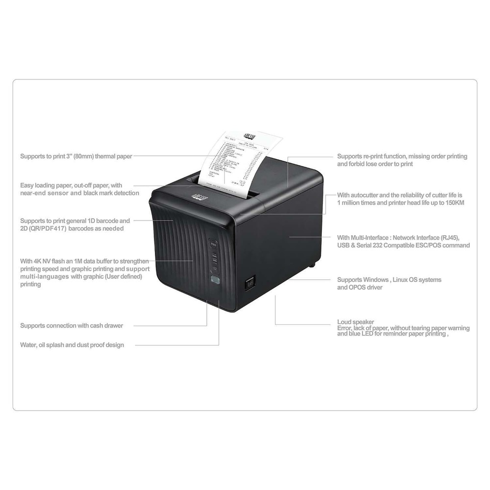 Adesso 3" (80mm) Network Interface Thermal Receipt Printer with Autocutter,...