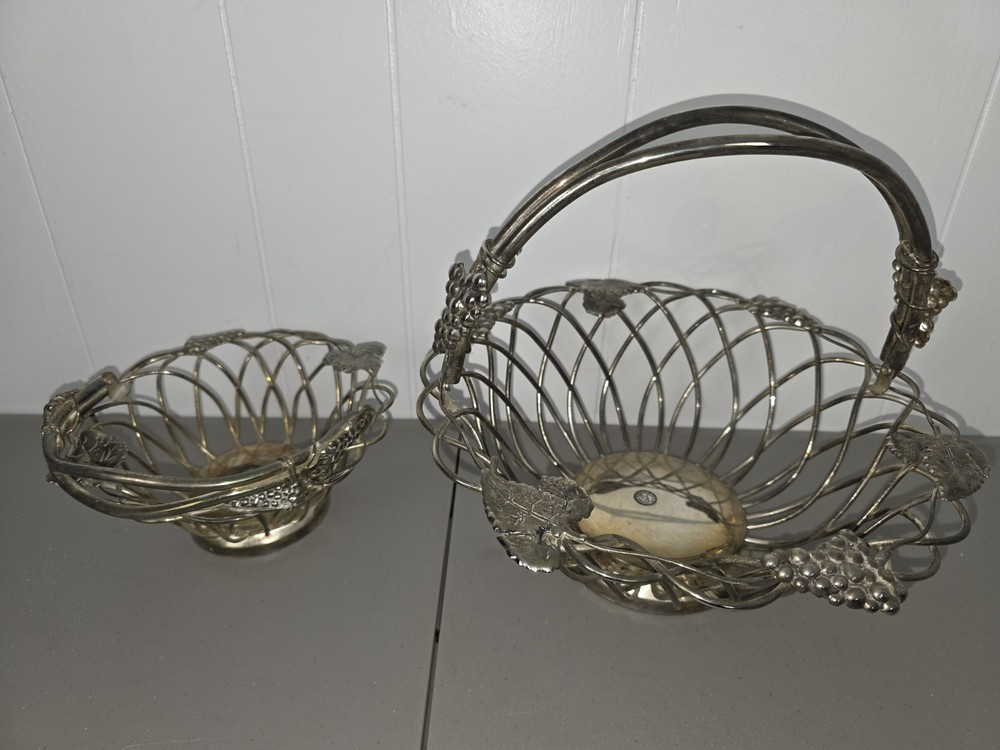 GODINGER Silver Grapevine Leaf Baskets Silver Plated Base Metal 11" Decorative