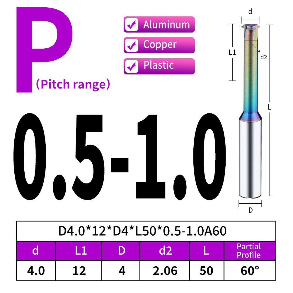 5pcs D4.0 Carbide Thread Milling Cutters for Aluminum Thread Angle 60 Degrees