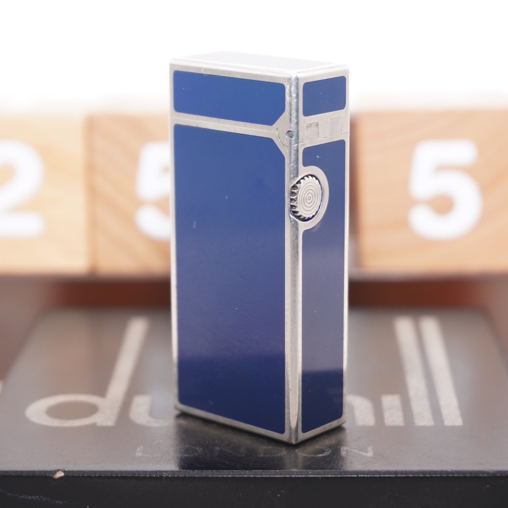 Dunhill Mini Lighter Silver & Blue Lacquer_Ultrasonically Cleaned_Working