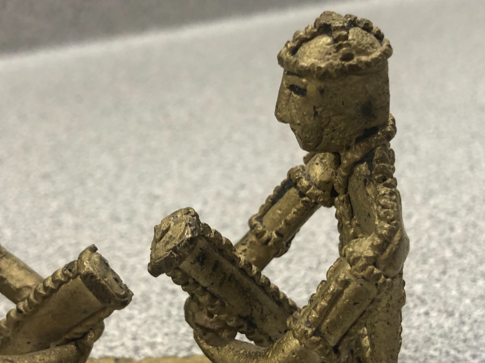 Vintage West African Tribal Folk Art Bronze Sculpture - Two Musicians Sitting