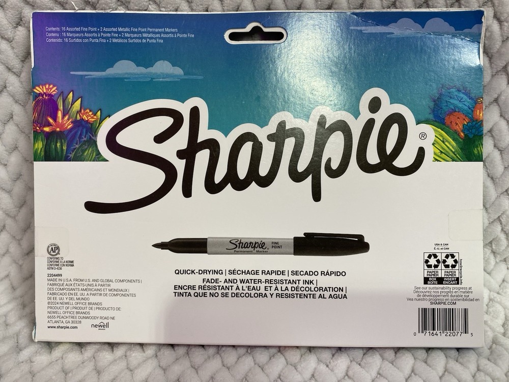 Sharpie 18 ct Fine Point w/2 Metallic Permanent Markers Quick-Drying NEW