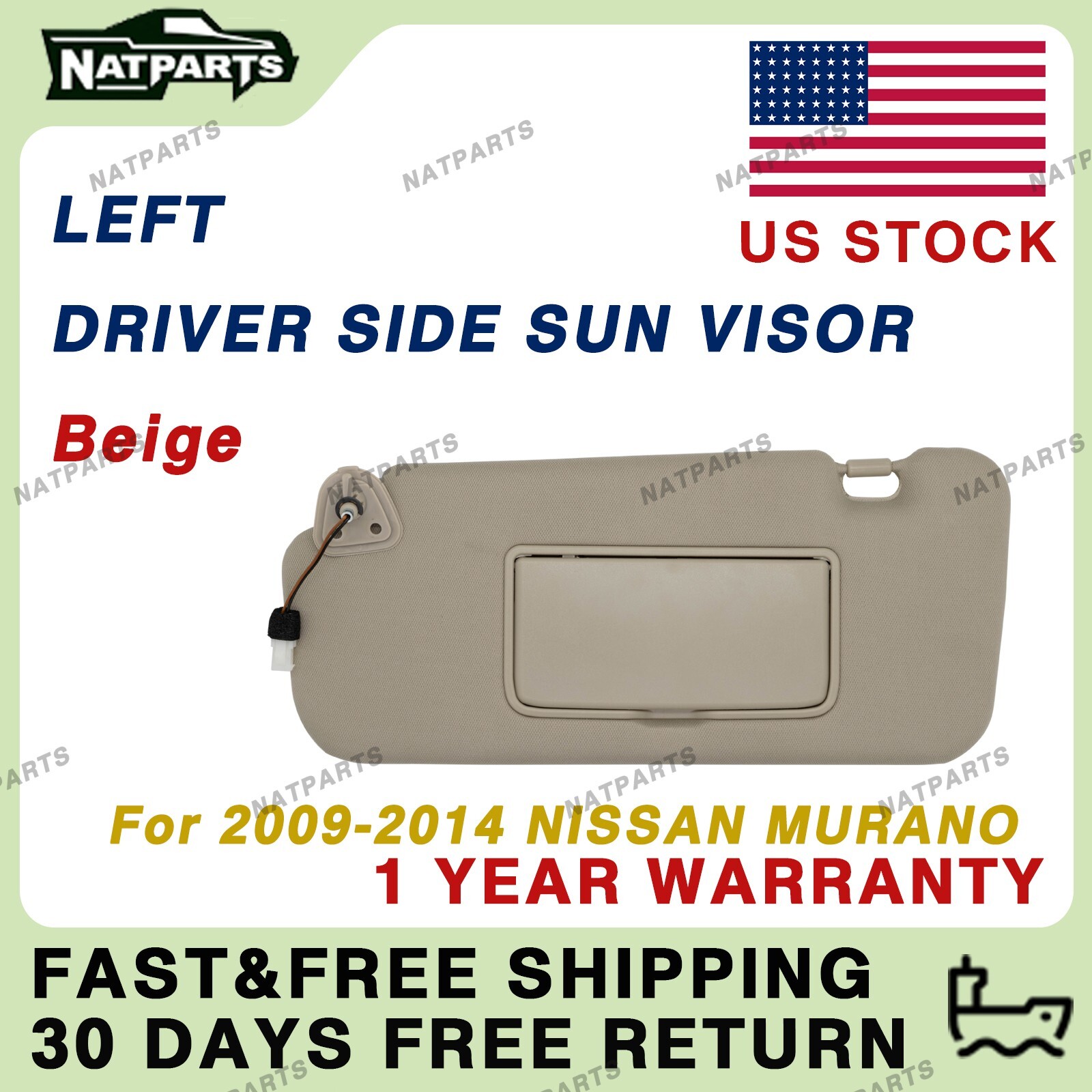 Left Driver Side Sun Visor W/ Light Fits for  Nissan Murano2009-2014 96401-1AA1B