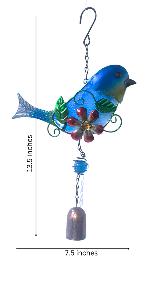 Hanging Blue Bird Sculpture with Bell
