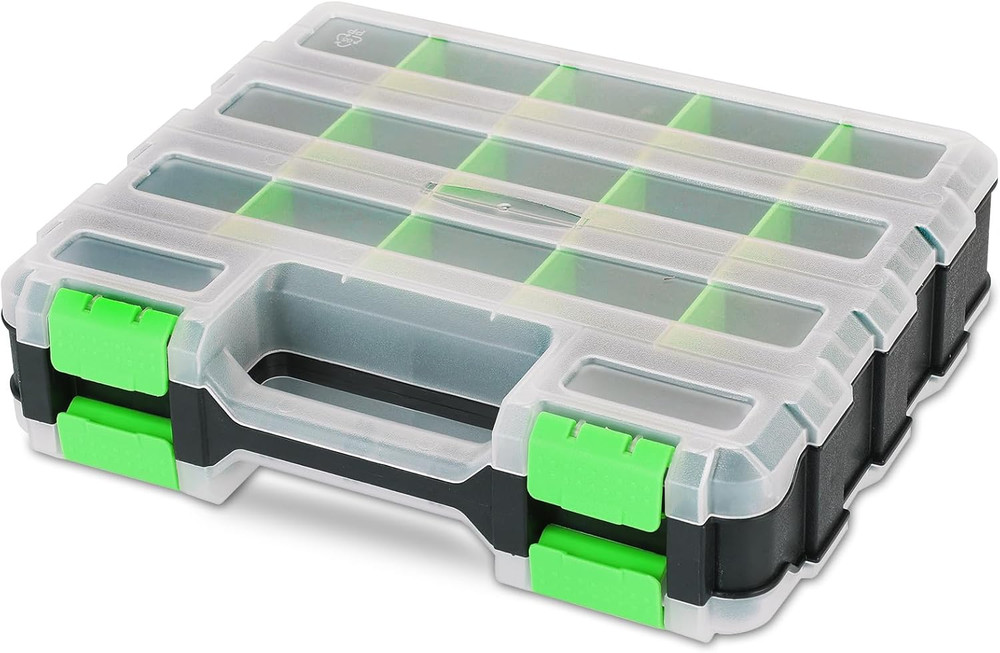 Small Parts Organizer | Storage Case Tools Box 34-Compartments Double Side Orga