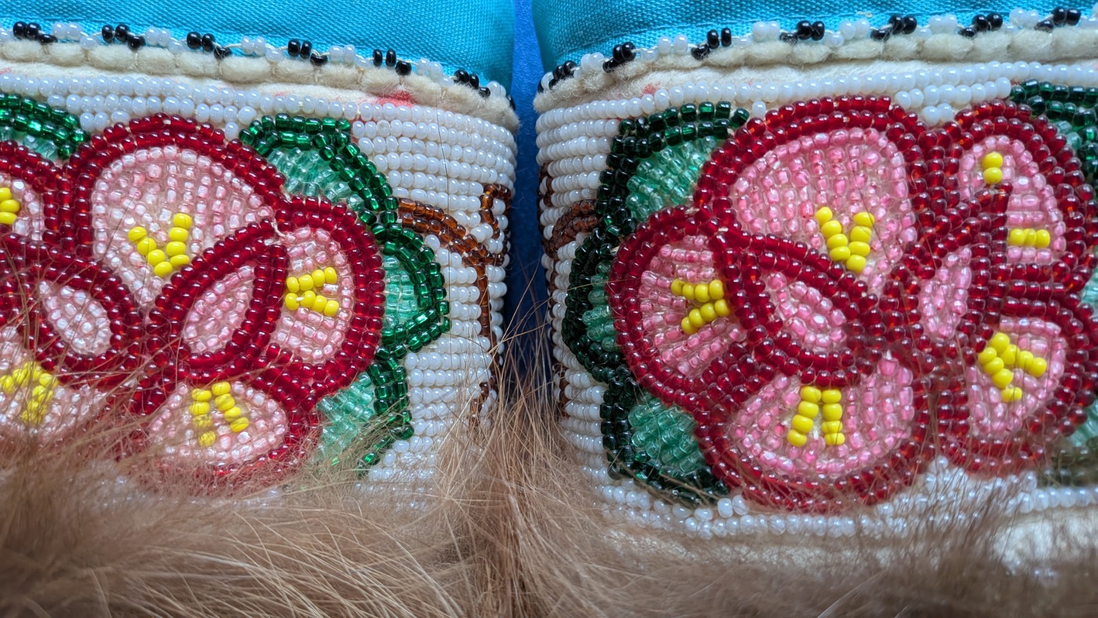 Vintage Authentic Native Alaskan Hand Beaded Mukluks with real Leather and Fur