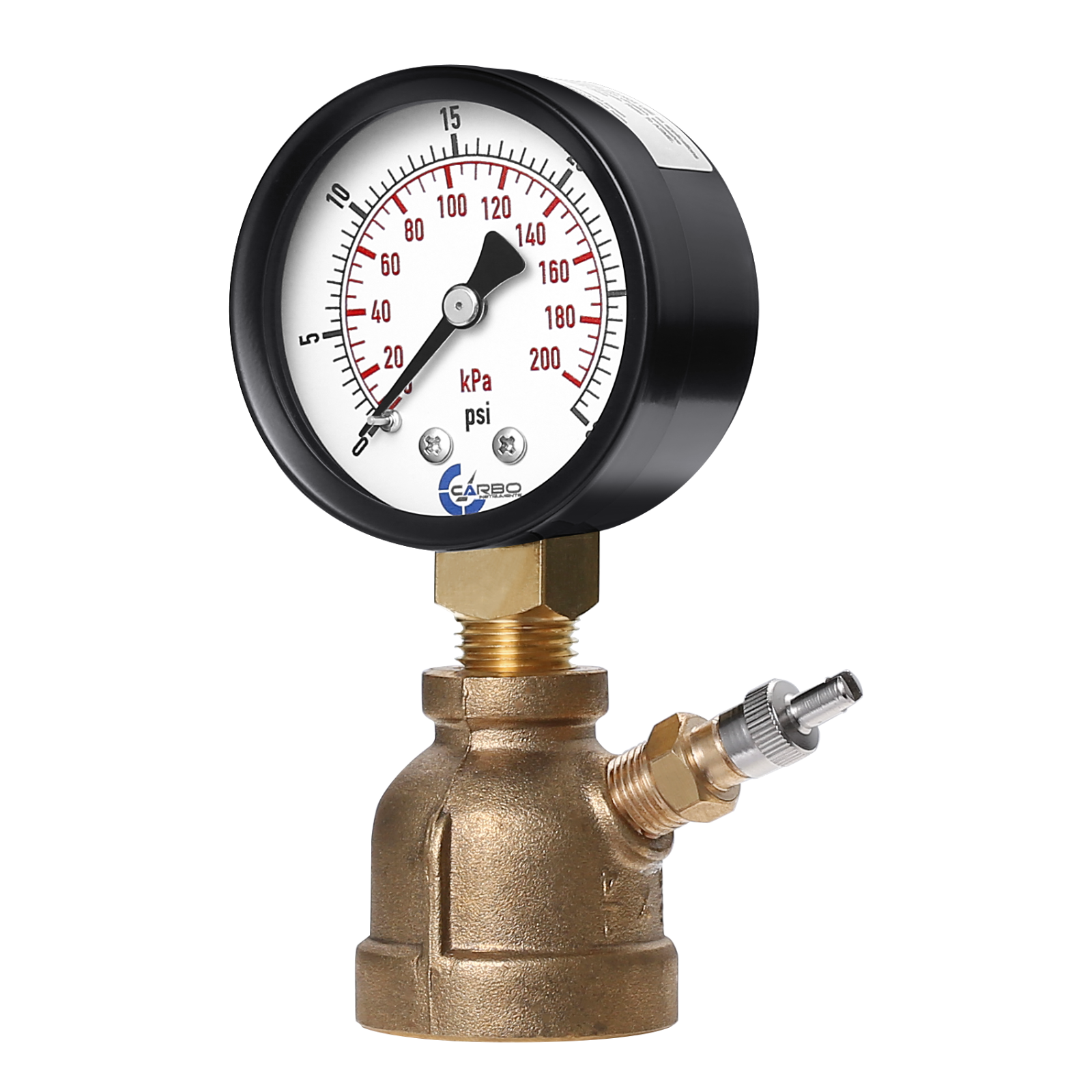 Gas Test Pressure Gauge 30 Pound, 30 PSI/200 kPa 3/4” FNPT Brass Bell Shape Body