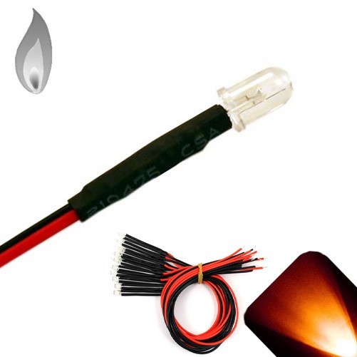 20 x 12v 5mm Pre wired LEDs Flickering Candle Amber Orange LED Bright PreWired