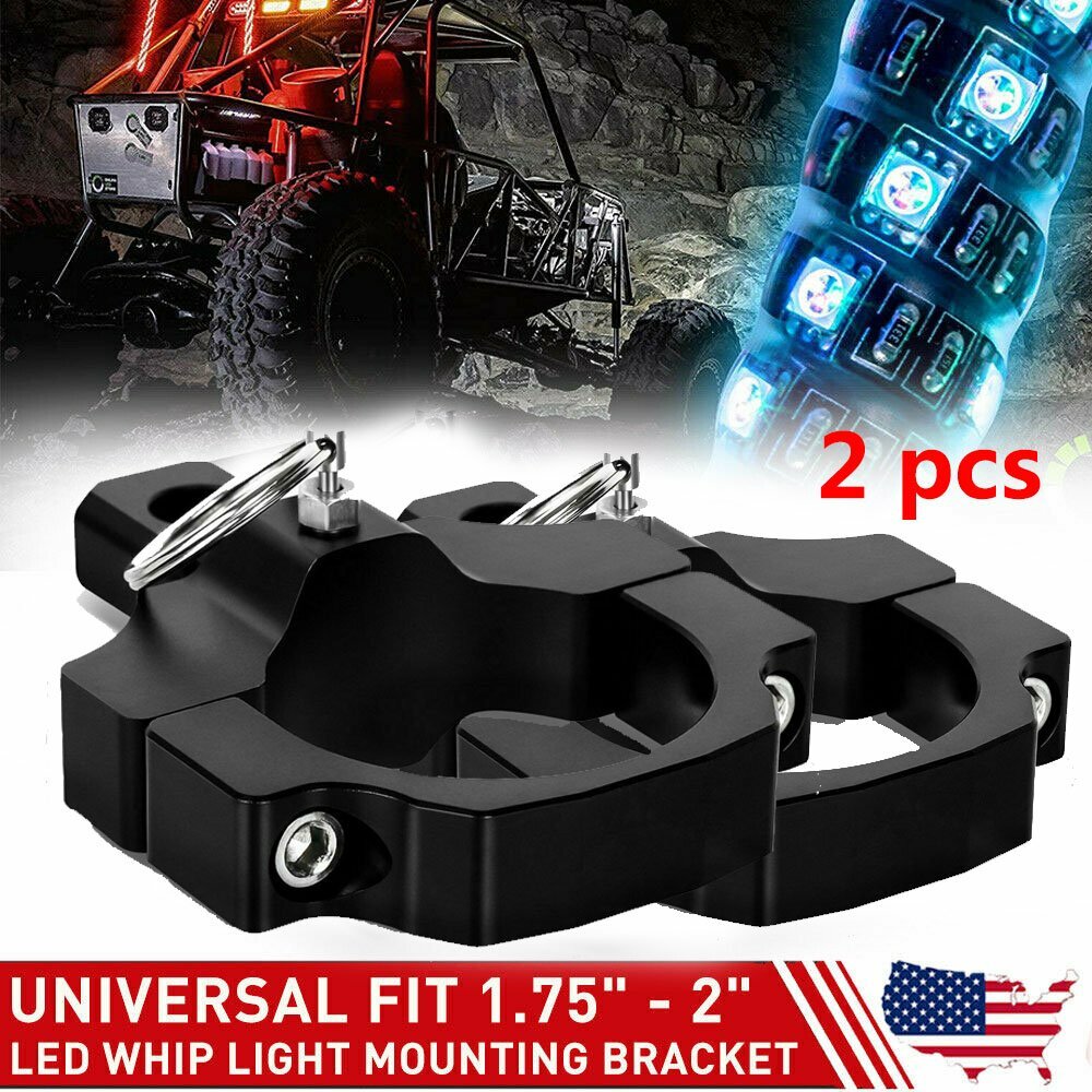 Pair UTV ATV Mount Brackets For LED Whip Light Bar Fit 1.75" to 2" Rollbar Cage