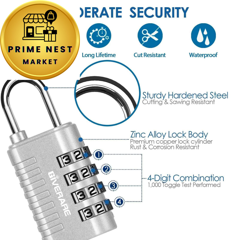 4 Pack Combination Lock, 4-Digit Padlock Keyless, Resettable 2black2silver