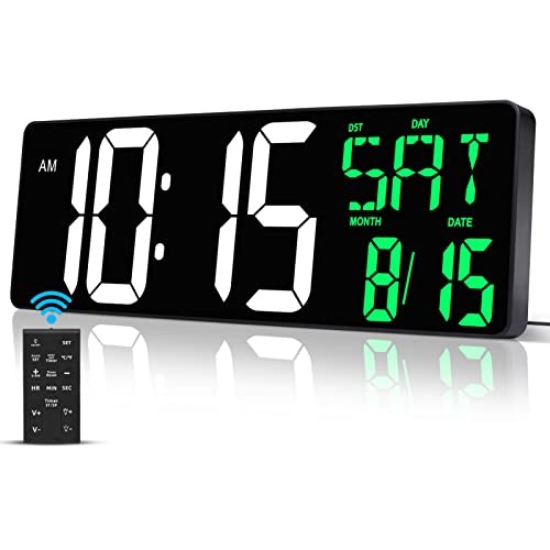 17 Inch Large Digital Wall Clock with Remote Control, Basic Version (Green)