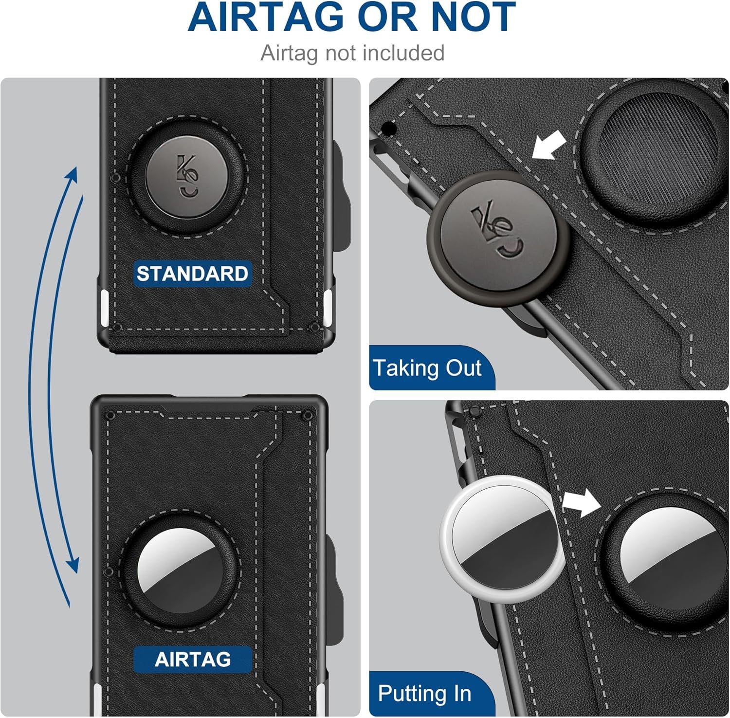 AirTag Wallet for Men - with Pop Up Aluminum Case Money Clip Slim Leather