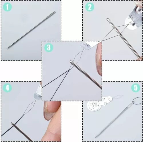 200pcs Metal Wire Needle Threader Silver Hand Sewing Stitch Insertion Tool 1.7"