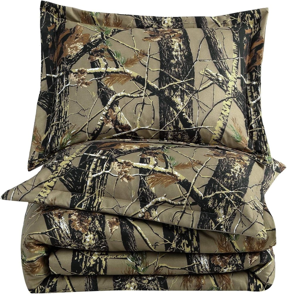 Lightweight Nature Camo Queen Comforter Set - 3-Piece Microfiber Bedding