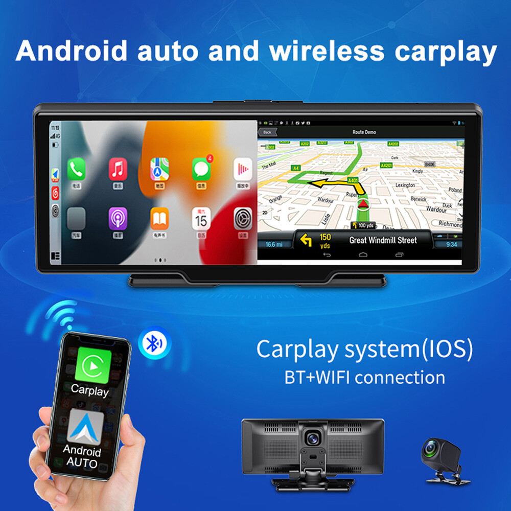 Car Dashboard Carplay&Android Auto Dash Camera Android 10 Rearview Mirror DVR