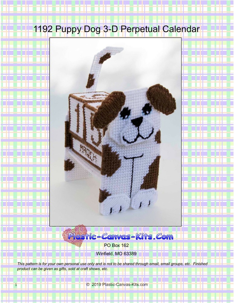 Puppy Dog  3-D Perpetual Calendar  Plastic Canvas Pattern or Kit