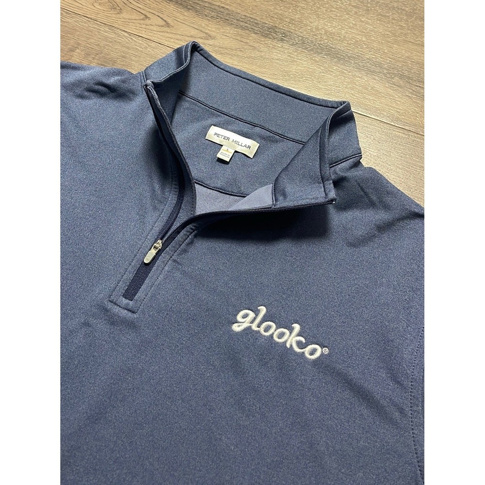 Peter Millar Mens Blue Quarter Zip Pullover Glooko Logo Performance Golf Large