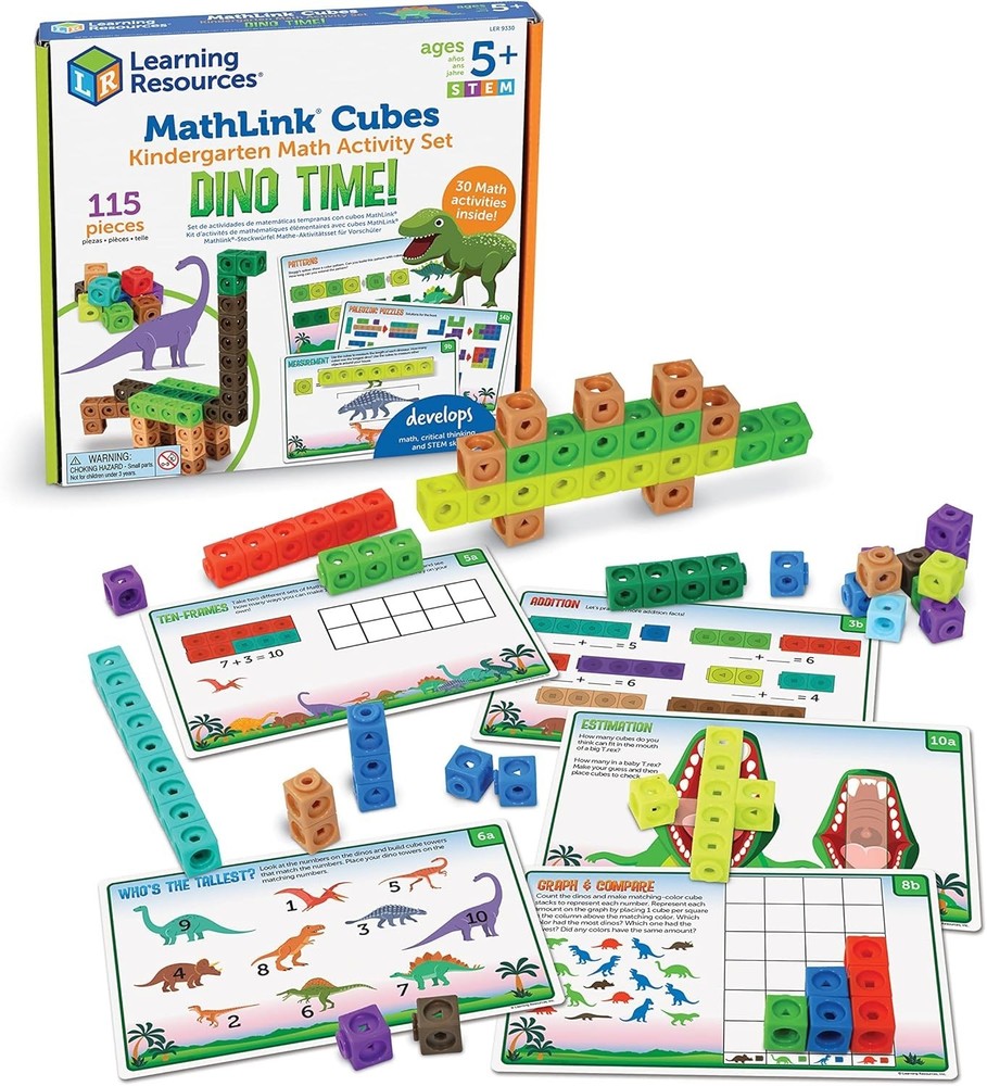 100 Dinosaur-Themed MathLink Cubes Set with Activity Cards - Fun Learning!