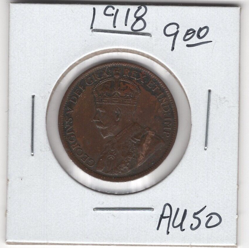 1918 Canada Large One Cent Coin - AU