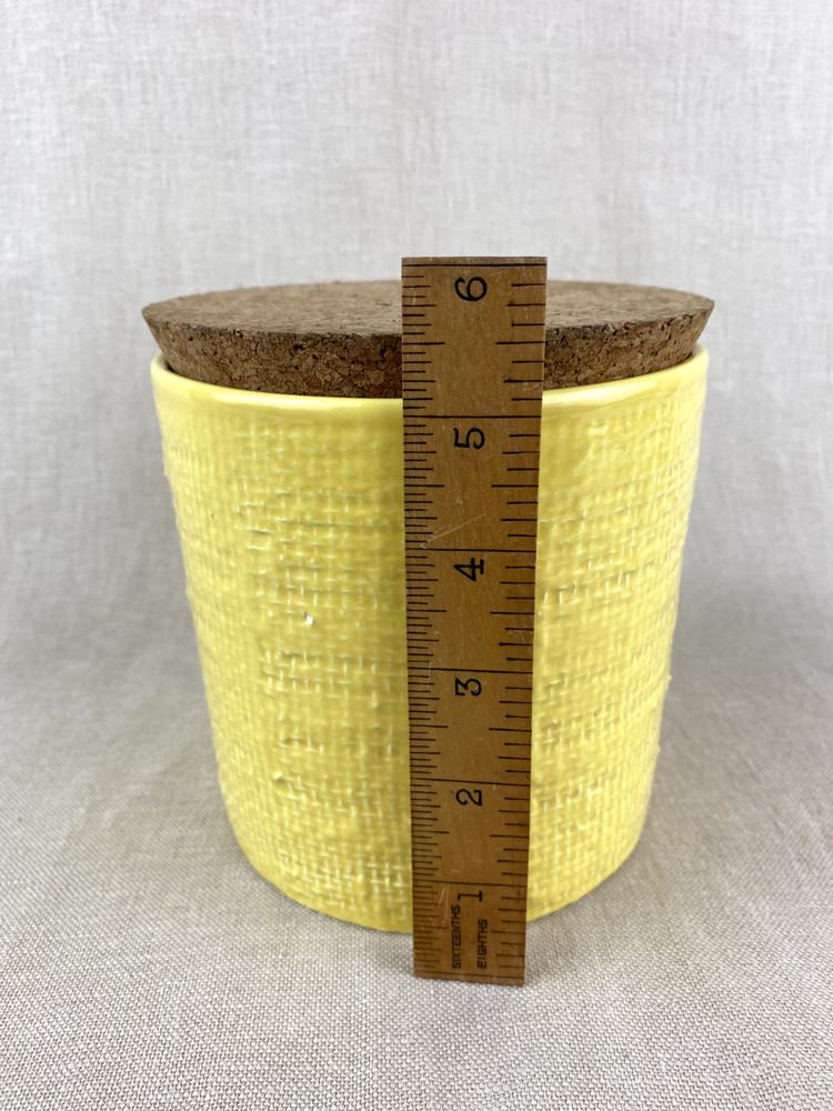Sur La Table Ceramic Canister Yellow Basketweave Pattern with Cork Lid