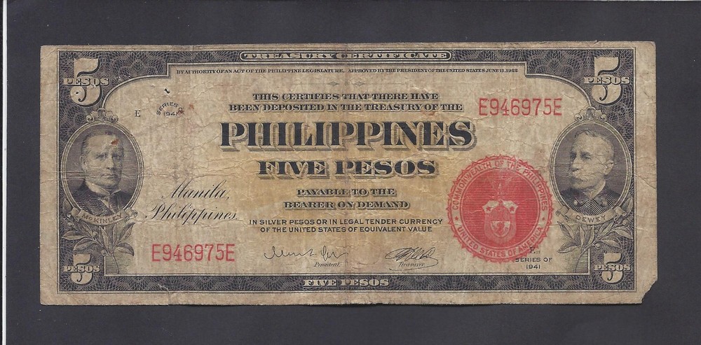 PHILIPPINES  -  5  PESOS  1941  @     @