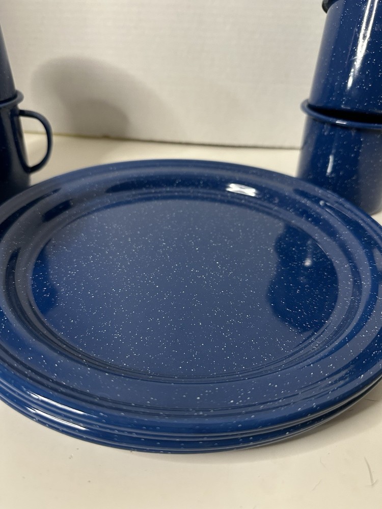 Speckled Blue Enamelware 12-Piece Dining Set for Camping