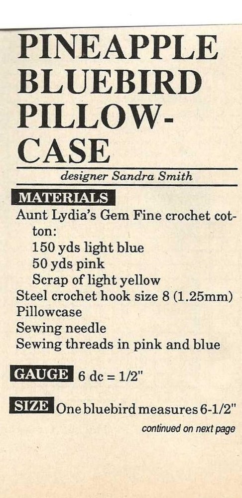 Pineapple Bluebird Pillowcase (#348-40C) vintage crochet pattern