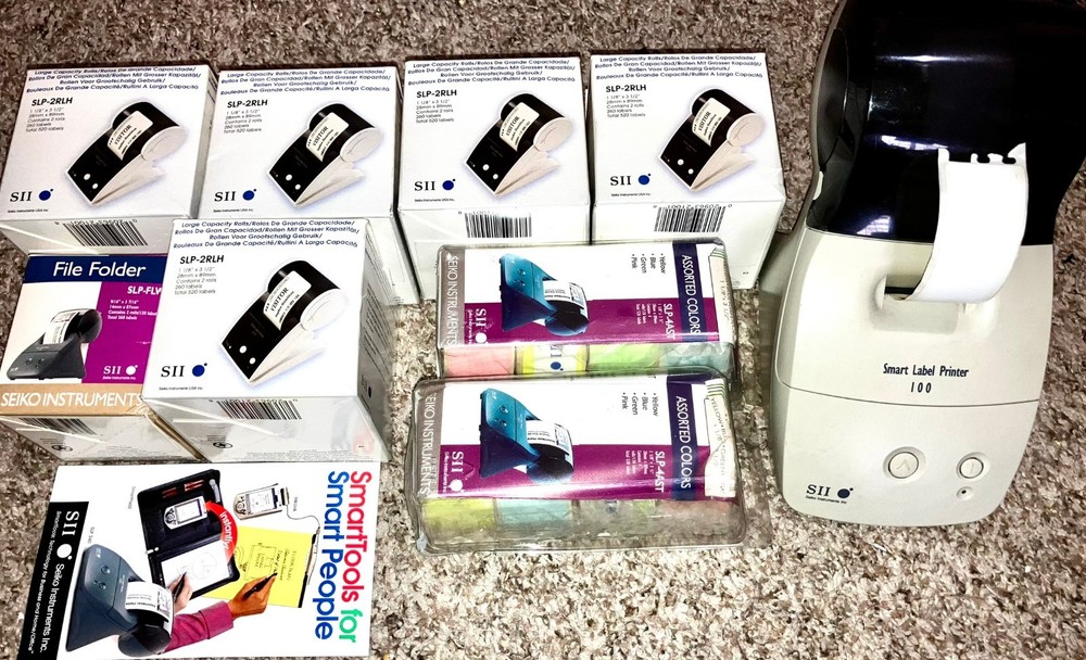 Seiko SLP 100 Smart Label Printer TESTED Bundle w/ 8 Boxes Labels NOS