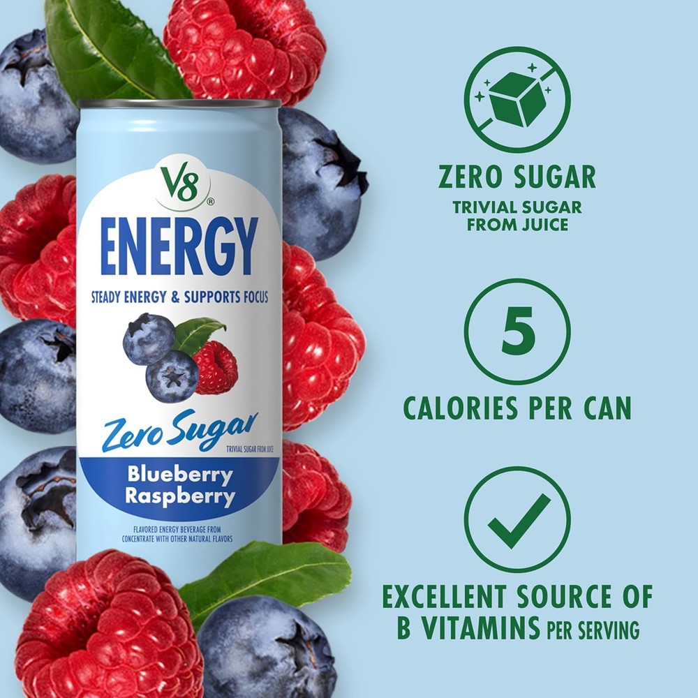 V8 Energy Zero Sugar Blueberry Raspberry, 8 fl. oz. Can (6 Pack)
