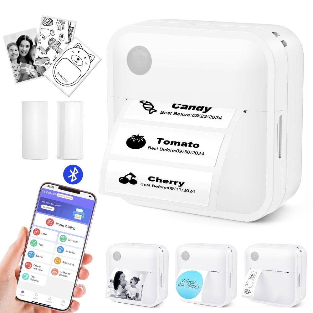 Label Maker Machine with Tape - Thermal Label Printer Bluetooth Label Maker M...