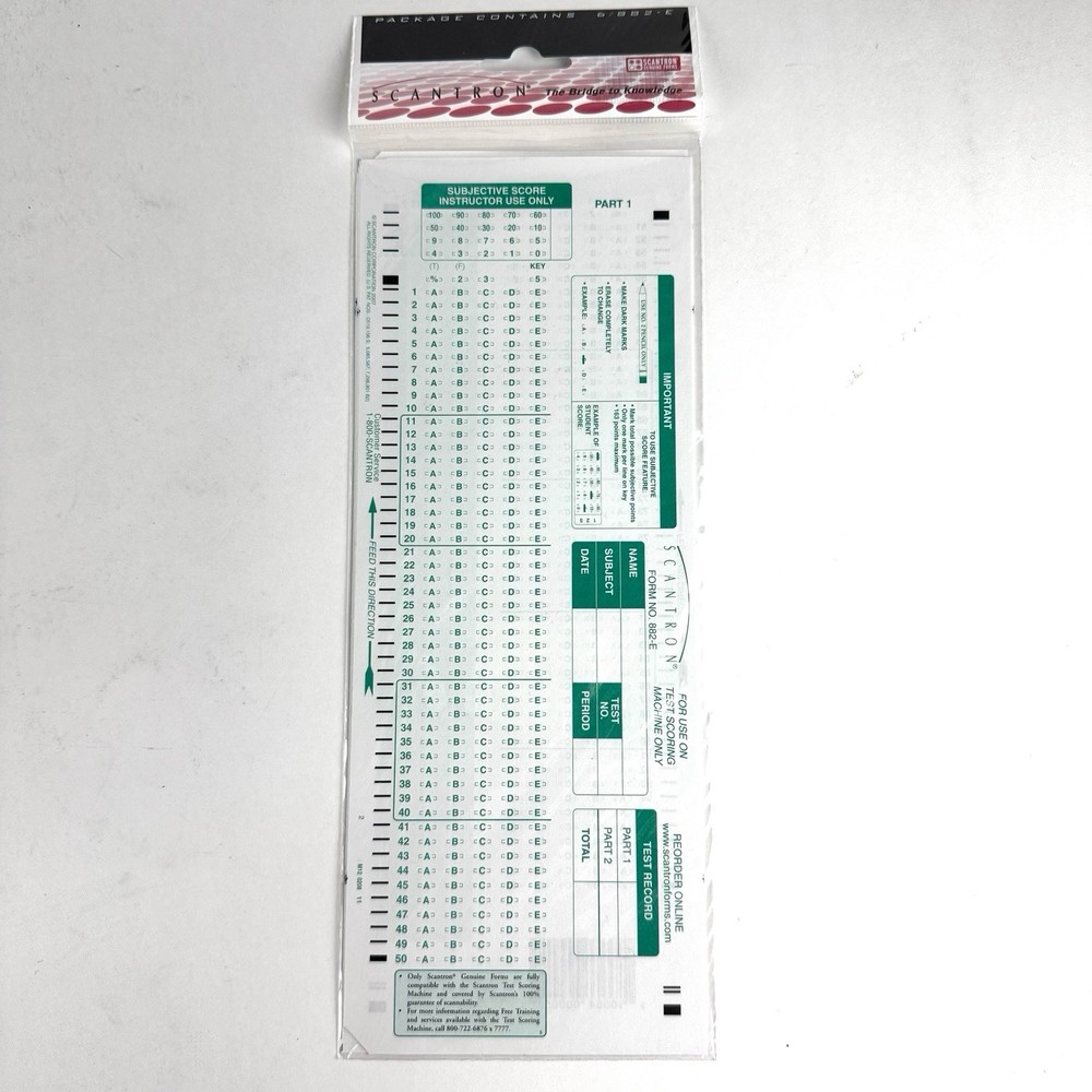- 882-E Scantron Compatible Testing Sheet (6 Sheet Pack)