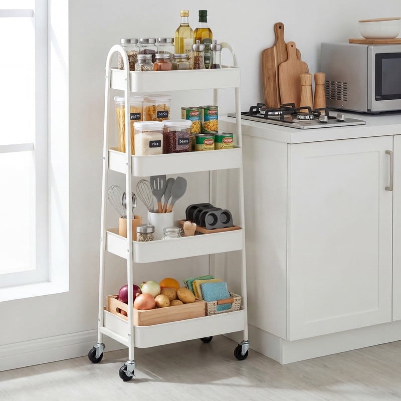 3 Tier Utility Rolling Cart, Mobile Storage Shelf with Lockable Caster Wheels