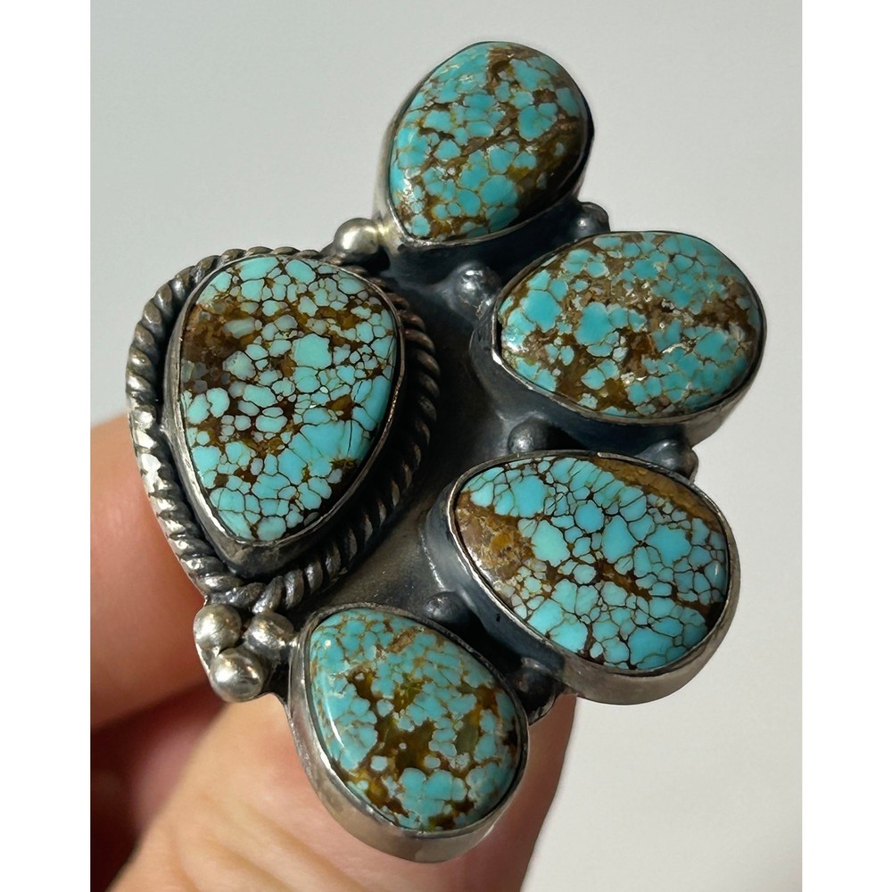 Sterling Silver Five‑Stone Turquoise Cluster Ring - NWT, Adjustable band