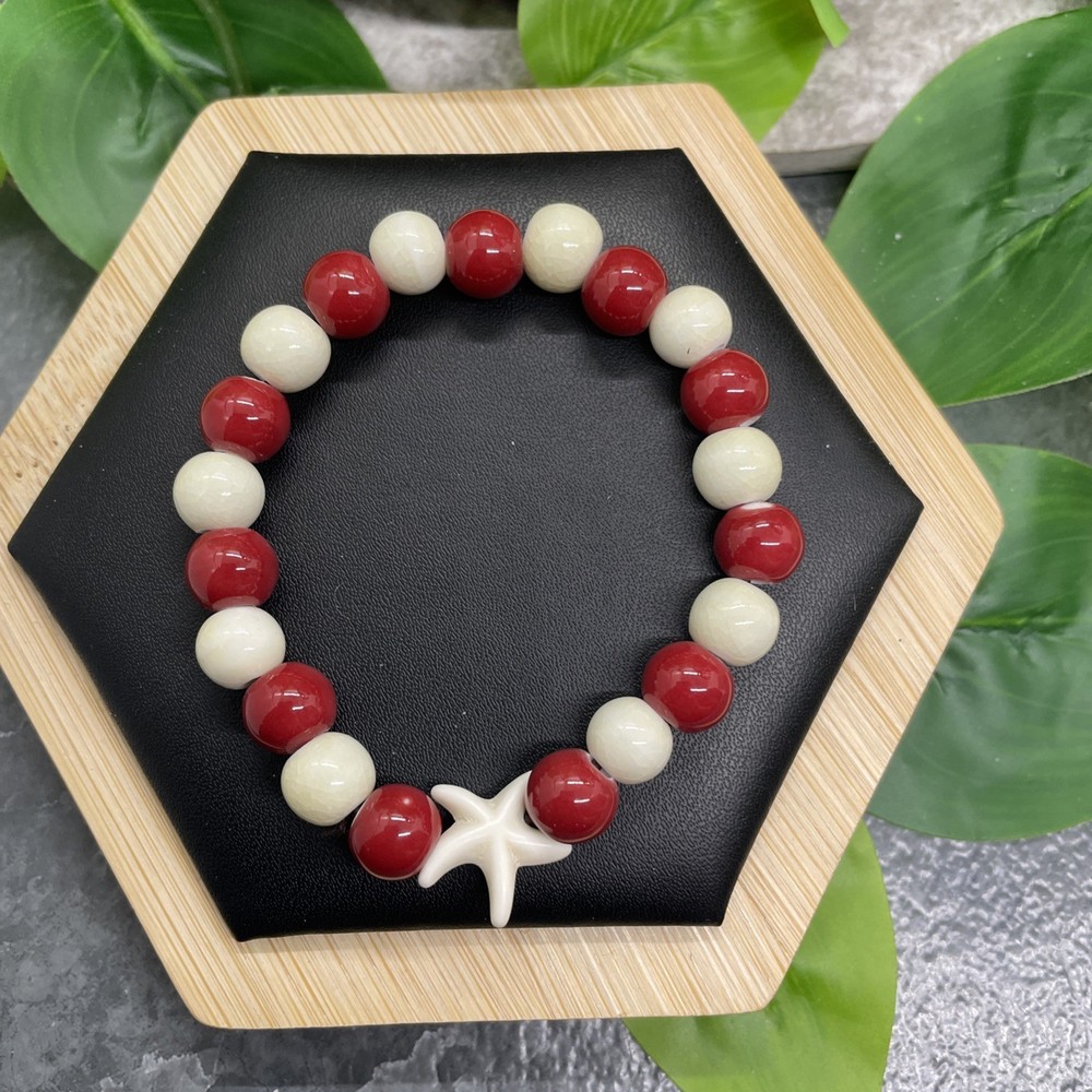 Handmade Ceramic Bead Beaded Stackable 6” Plus Stretch Bracelet New B11