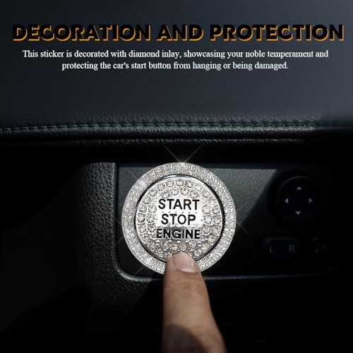 Bling Crystal Car Engine Start Ring Sticker, Push Start Button Cover, White