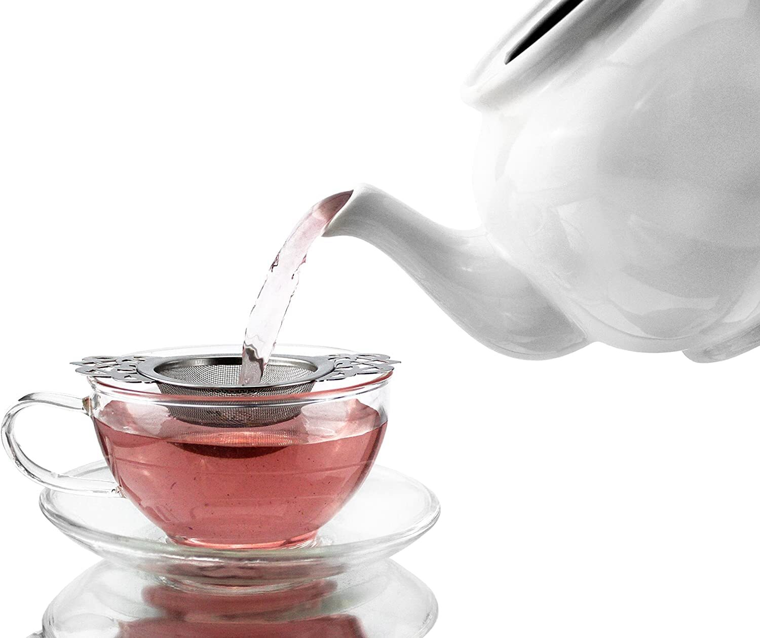 Empress Tea Strainers with Drip Bowls, 2pk Stainless Steel for Loose Leaf Tea