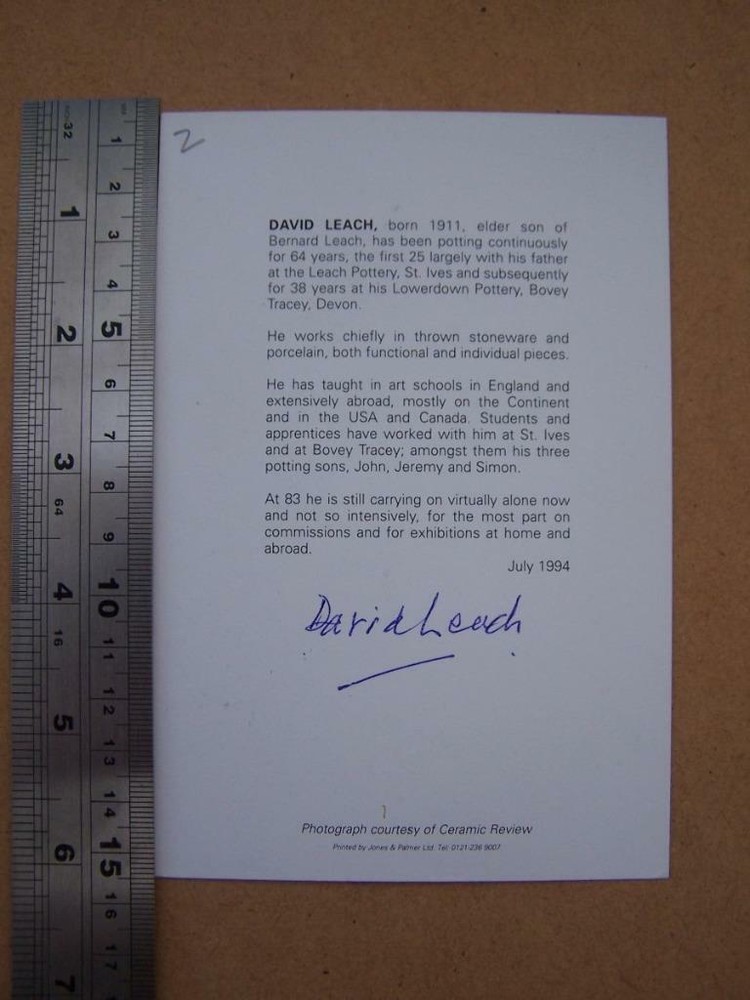 David Leach -  Potter   Autograph (file CH6)