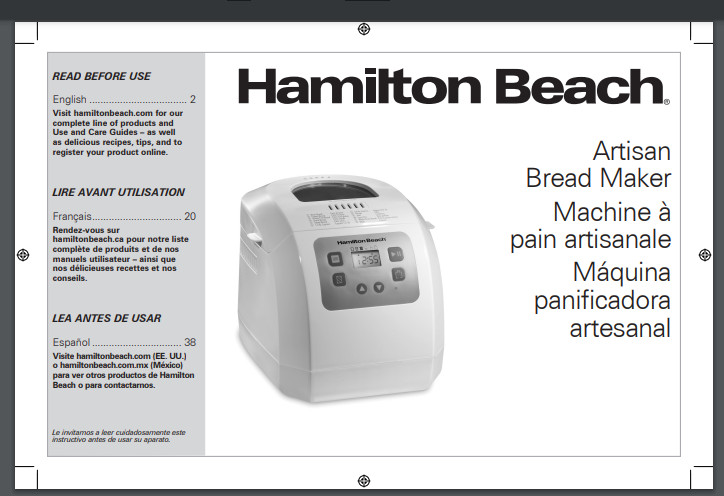 Hamilton Beach 29981 Bread Maker Instructions Owner Manual (only!) 56 pages