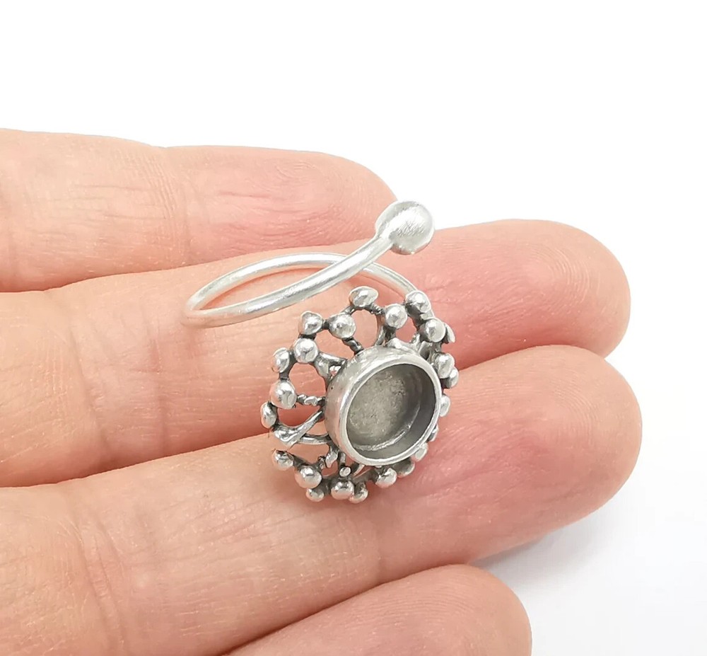 Flower, Sun Ring Setting Blank Cabochon Mounting Adjustable Resin Ring Base
