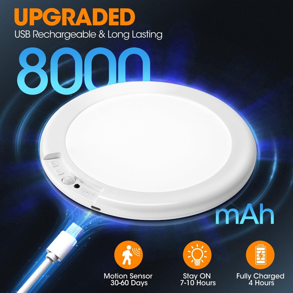 Rechargeable Motion Ceiling Light with Remote - Magnetic Wireless Ceiling Lig...