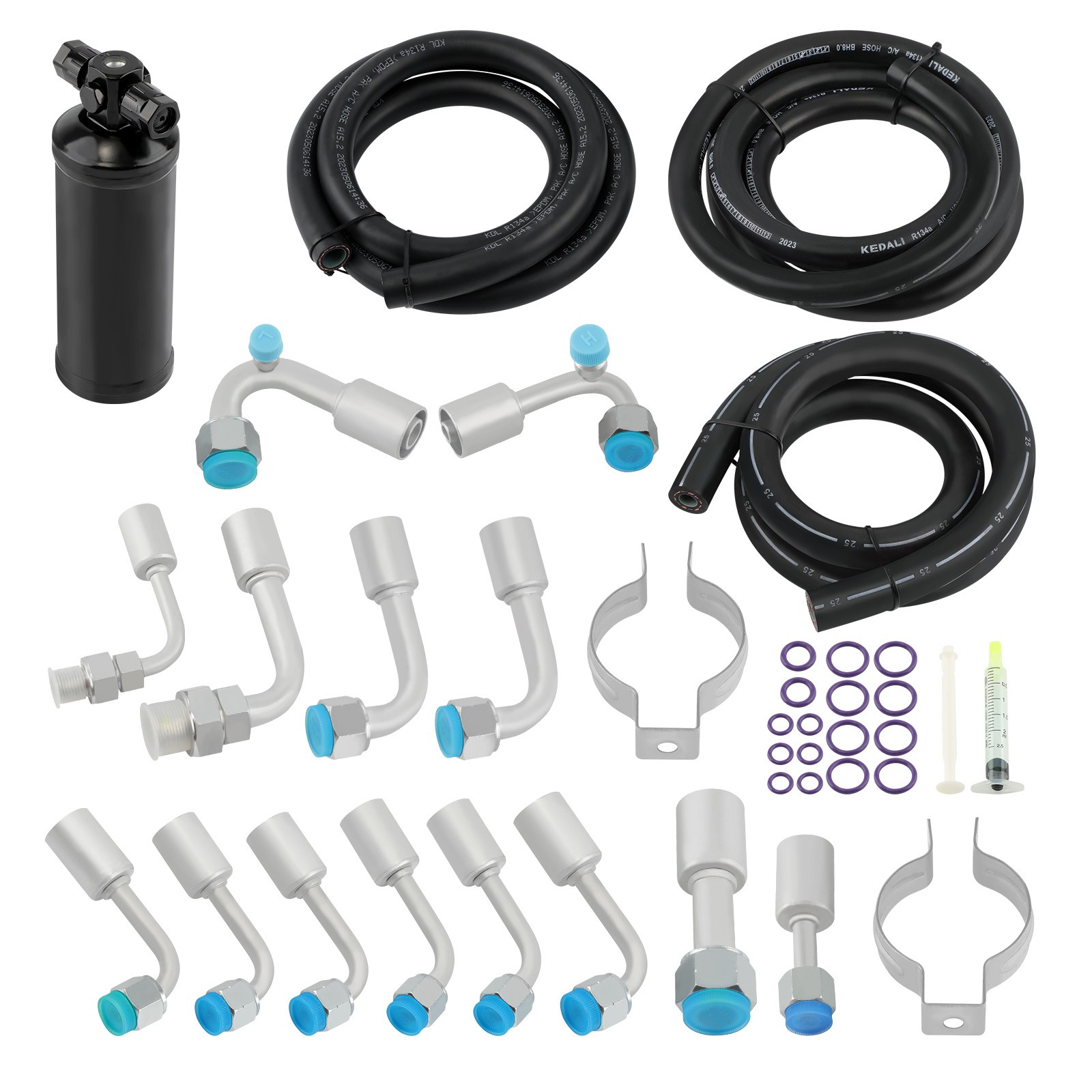 134a A/C Air Conditioning Hose Kit R-Ring Fittings & Drier & Switch AC Hose Kit