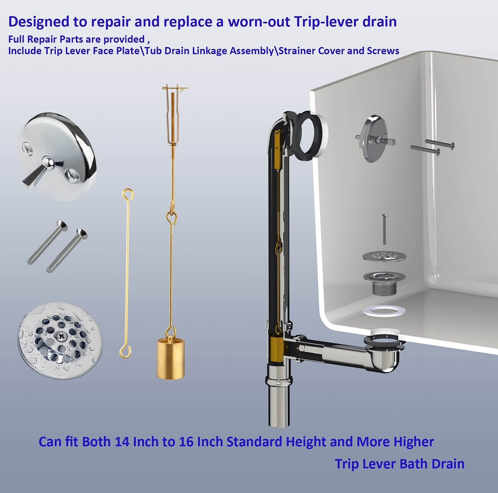 Tub Drain Linkage Assembly with Trip Lever and Strainer Done Rought Brass