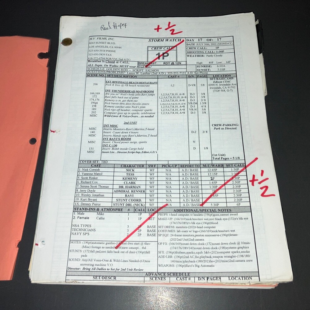 Storm Watch 2001 Movie Script Sci Fi Gamer Production Draft Notes COA